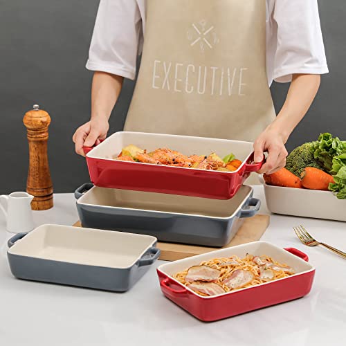 Selamica Ceramic Rectangular Baking Dish Set, Lasagna Pans For Casserole Dish, Ceramic Bakeware Set Of 2, Baking Pans, Double Handle, Oven &Dishwasher Safe, Christmas Gift, Red #TOP6