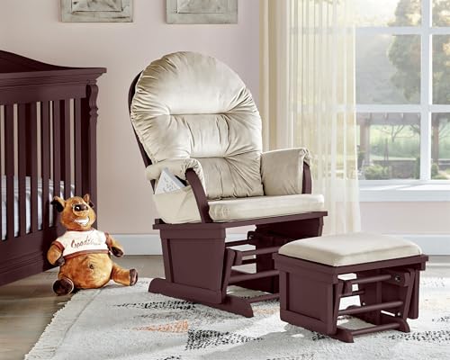 Image of Suite Bebe Madison Nursery Rocking Chair with Ottoman, Wooden Glider for Baby Nursing, Smooth Gliding Rocker, Espresso and Beige