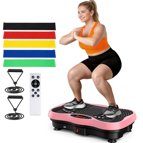 Image of Vibration Plate Exercise Machine, 130 Levels Full Body Workout Vibrating Plate for Lymphatic Drainage Weight Loss, 450 Lbs Capacity Shake Platform with Resistance Bands Bluetooth for Women Men