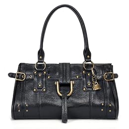 LAIQIAN City Bag for Women Lock Shoulder Bag Vintage Slouchy Hobo Punk Style Totes Soft Leather Y2k University Handbag (black)