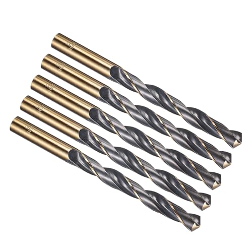 PATIKIL 12mm Drill Bit, Jobber Straight Shank 4341 High-Speed Steel 118° Black and Gold Finish for Medium-hard Metal Steel Acrylic - 5 Pack