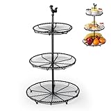 Tocemei 3 Tier Cupcake Stand,Handcrafted Iron Cupcake Tower,Rustic Rooster Top Dessert Tower,Openwork Twisted Rope Design,Tiered Tray for Weddings,Birthdays,Baby Showers,Tea Parties