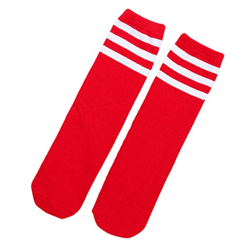 HugeDE Toddlers Kids Stripe Over Knee Soccer Tube Socks Knee High Sports Socks for Girls Boys Red White
