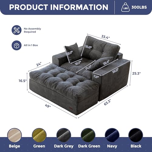Image of MAXYOYO Modular Sectional Chaise Lounge Sofa, Upholstered Lounge Chair with Ottoman, Comfy Couch with Layered Cushion, Tufted Upholstered Sleeper Chair for Living Room, No Assembly, Dark Grey