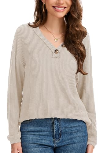 Fashion Clothing Womens Sweatshirt Long Sleeve Lightweight Sweaters V-Neck Button Down Sweatshirt for Women - image 3