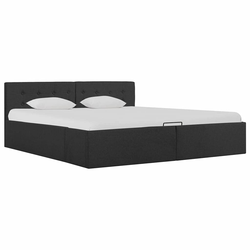 LAPOOH Lit coffre hydraulique LED, lit rabattable horizontal, canapés, base de lit, tissu gris foncé 160 x 200 cm