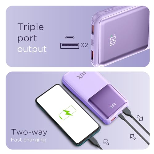 Image of FLiX UltraCharge P115 10000mAh 22.5W QC Power Delivery PPS Power Bank, Tripple Output, Dual Input Type C & B, Percentage LED Indicator, Compatible iPhone, Samsung, Google (XPB-P115)(Purple)