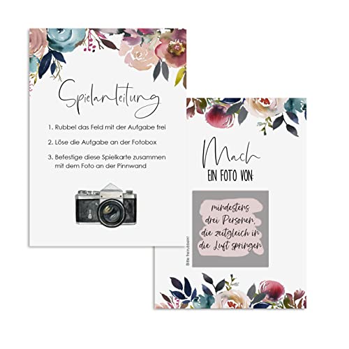 50 Fotoboxaufgaben zum Rubbeln Hochzeitsspiel Fotospiel Hochzeit Rubbelkarten Fotoboxkarten (BOHO Hochzeit)