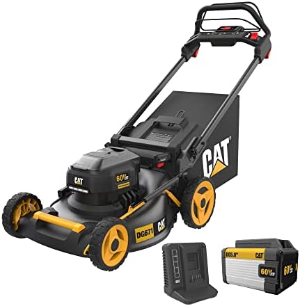 heavy duty cordless lawn mowers that will change your mowing experience 5 Cat DG671 60V 21” Self-Propelled Cordless Lawn Mower 3-In-1 Cutting Modes, Brushless Battery Lawn Mower with TorqLogic, Easy-Adapt Self-Propelled Lawn Mower – Battery & Charger Included
