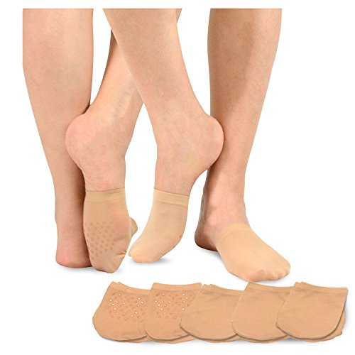 TeeHee Womens Seamless Toe Topper Liner Socks 5-Pack with Non-Skid Bottom (Pale Beige)