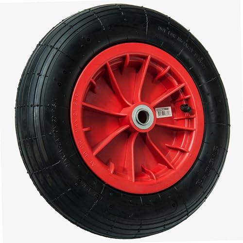 WERKA PRO Roue Gonflable 14'' 360 x 85mm - Alésage 20mm - Jante Rouge - Roulements à Billes - Bande de Roulement en Ligne - Pression Maxi 2 Bars - Usage Brouettes et Remorques