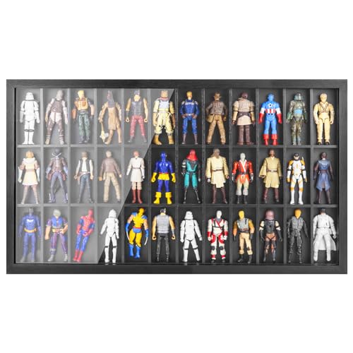 SIXPOINTS Collectors Showcase Box, 36 Compartments - Wall Mounted Toy Wooden Display Case Organizer Storage Rack For all 3.75 inch Action Figure toy Such as GI Joe/Star Wars /Marvel /Dc Figure Toy etc