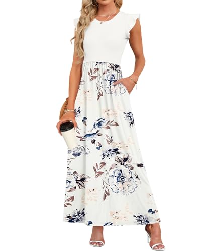 Robe longue décontractée manches volantées col rond vêtement d'été femme