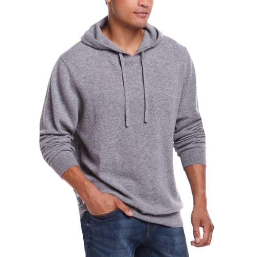 Weatherproof Vintage Men's 100% Cashmere Hooded Sweater – Ultra-Soft, Warm & Lightweight Pullover for All-Day Comfort, Medium Grey, Medium