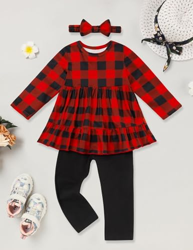 Image of Toddler Girl Clothes Long Sleeve Ruffle Dress Top and Jeans Pants Toddler Girl Fall Outfits