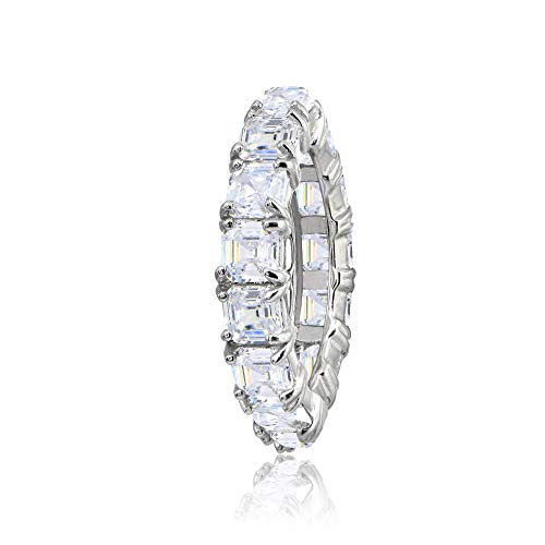 Hoops & Loops Sterling Silver Cubic Zirconia 4mm Octagon Asscher-Cut Anniversary Eternity Band Ring2