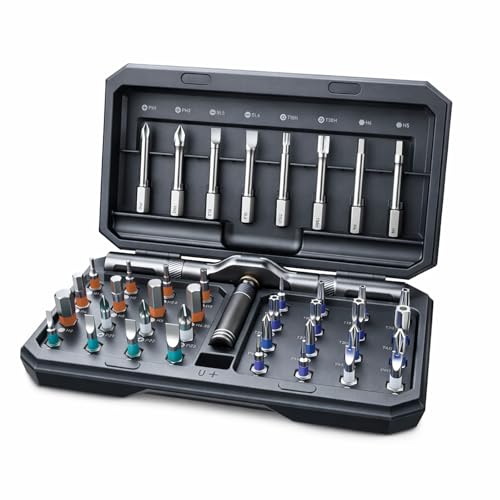 42 in 1 Ratchet Screwdriver Set, Magnetic Ratcheting Screwdriver Set with T Handle, Multi Bit Screwdriver Kit with Case for Electronics, Furniture, Bicycle & DIY Repair