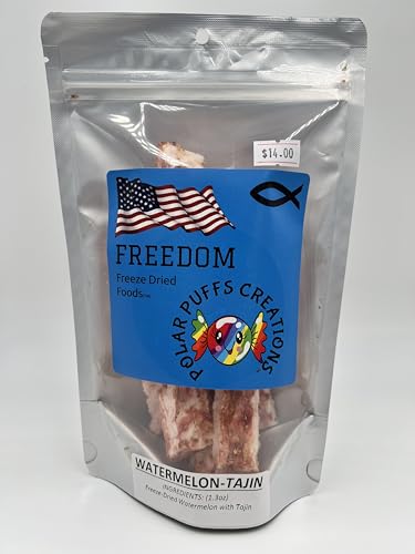 Freedom Freeze Dried Foods Watermelon with Tajin, Nutritious Snack, Freeze Dried Fruit, Hiking, Camping, Backpacking, Hunting, Fishing, Zesty Tajin Kick, Sweet Watermelon Strips, Freeze Dried Food,
