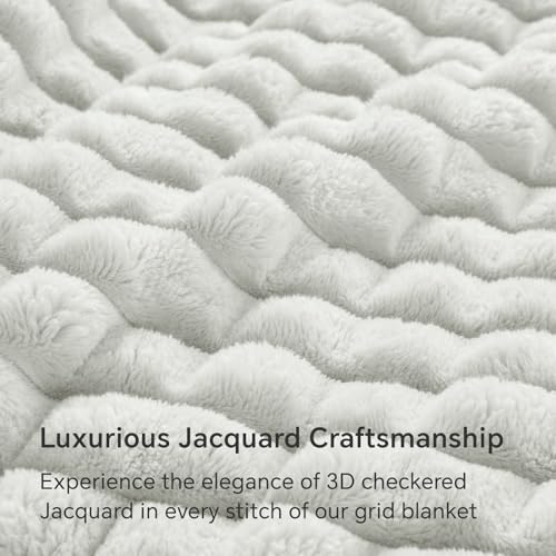 Image of BEDELITE 3D Checked Light Grey Fleece Throw Blanket for Couch, 50x60 Inches