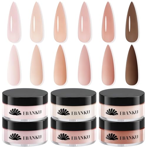 6 Colors Nude Acrylic Powder Set EBANKU Brown Chocolate Soft Hues Acrylic Nail Powder Professional Nail Powder for Nail Extension Nail Carving Long-Lasting No Nail Lamp Needed 10g/0.35oz * 6