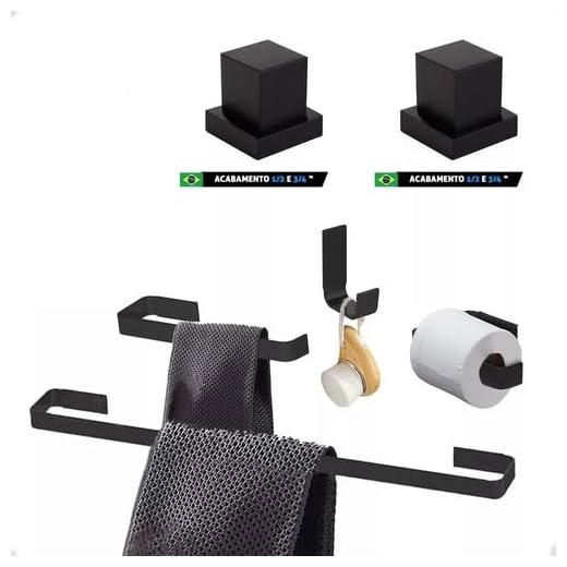 Kit De Acessórios Para Banheiro Preto Com Dois Acabamentos Para Registro