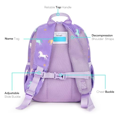 mibasies Toddler Backpacks for Girls 2-4: Little Kid Corduroy Bookbag for Preschool Daycare Travel, 12" H - Purple Unicorn — view 4