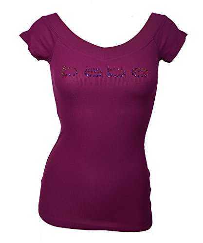 Bebe Logo Double V Neck Tee Top T Shirt Ribbed Swarovski Crystals Usa Xs Burgundy Uoo Buy Online In Botswana At Botswana Desertcart Com Productid