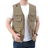 PEHMEA Men's Summer Outdoor Work Hiking Travel Photo Safari Fishing Cargo Vest Jacket Multi Pockets