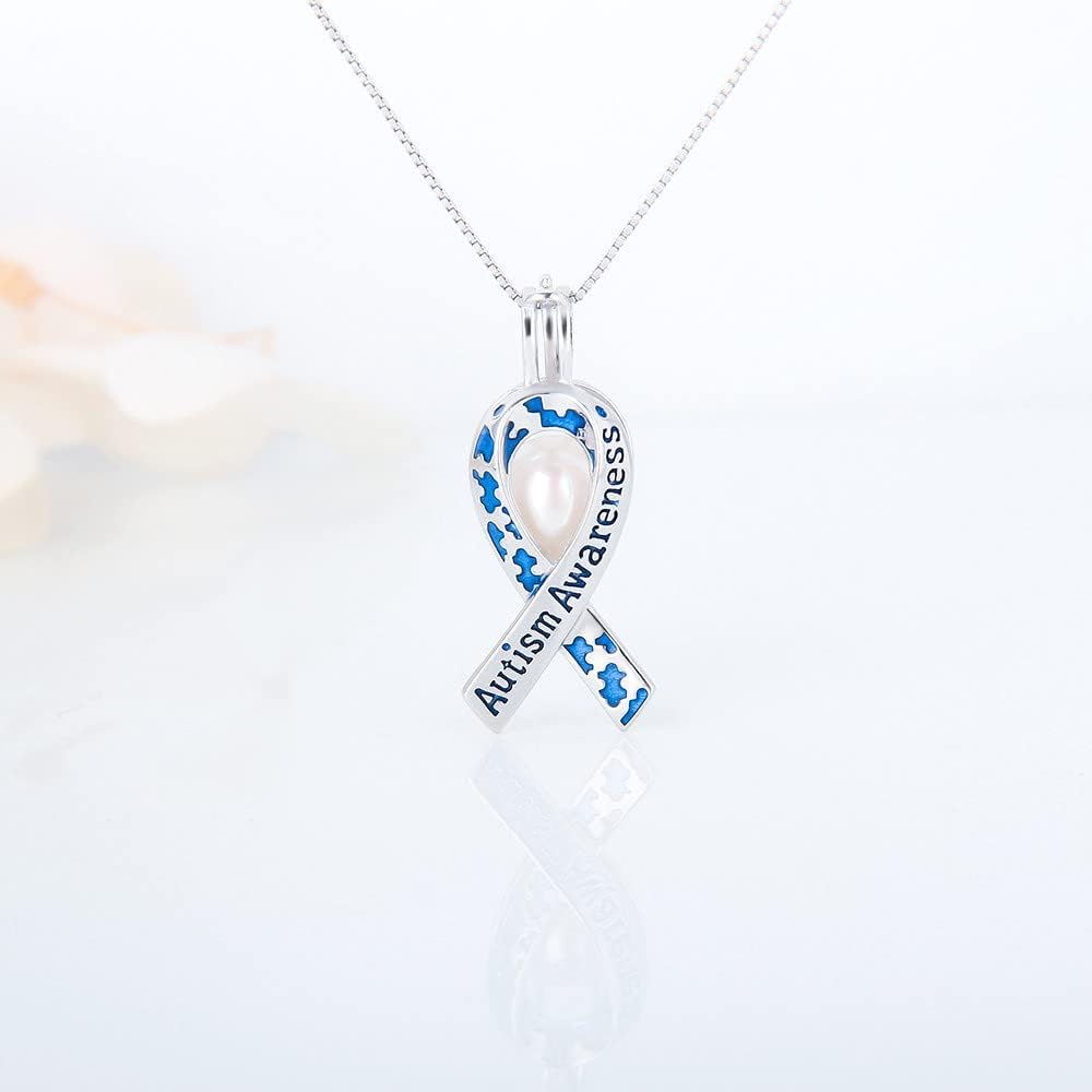 925 Sterling Silver Silk Ribbon Autism Awareness Puzzle Cage Pendants Crafting Charm for DIY Necklace Bracelet Jewelry Making