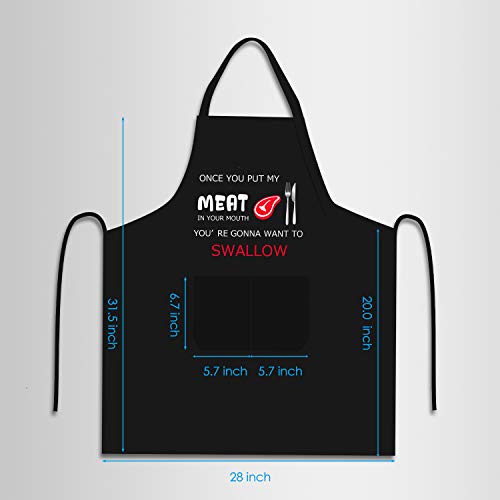 Funny Apron, Bbq Grill Apron With 2 Pockets, Funny Aprons For Men, Women, One Size Fits All, Cooking Aprons, Personalized Apron, Bbq Gift Apron For Father, Christmas Gift - Once You Put My Meat In #TOP6