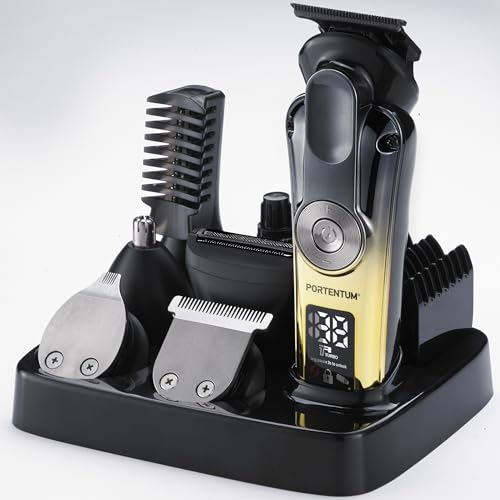 PORTENTUM Maquina de cortar pelo hombre – Set de 21– LED – Trimmer facial y corporal – Afeitadora precisión – Cortapelos y recortadora de barba – 6 Cabezales – 7 Peines – USB-C – Base organizadora - imagen 8