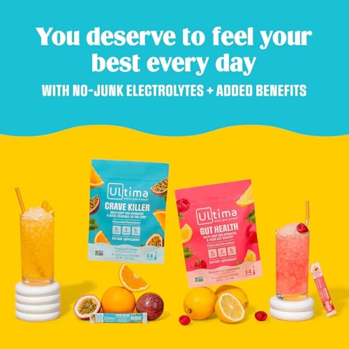 Image of Ultima Replenisher Crave Killer Supplement and Electrolytes Powder - Tropical Fusion, 14 Stickpacks - Hydration Packets that Kick Cravings to The Curb (Pack of 2)