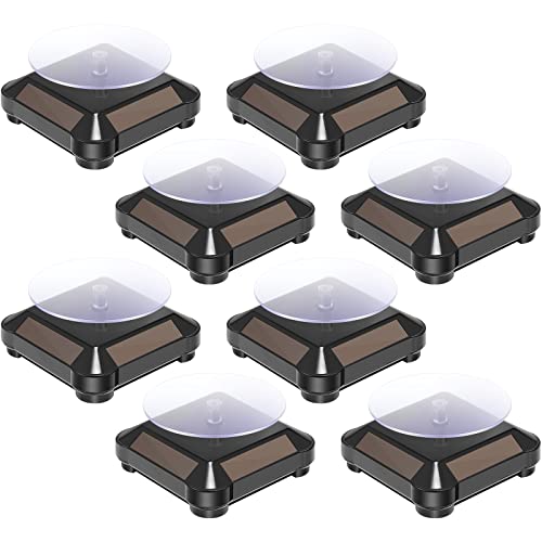 Xuhal 8 Pcs Solar Rotating Stand Turntable Battery Powered Double Use Solar Display Stand Jewelry Spinner 360 Degrees Solar Showcase Base Watch Hobby Collection Shelf for Table (Black)