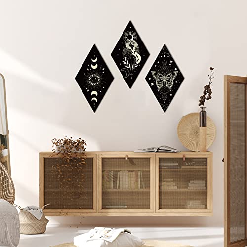 6 Pieces Boho Wall Decor Moon Stars Sun Phases Wall Art Wooden Boho Moon Phase Wall Hanging Gothic Witchy Wall Decor Minimalist Wall Pediments For Bedroom Living Room Decorations #TOP3