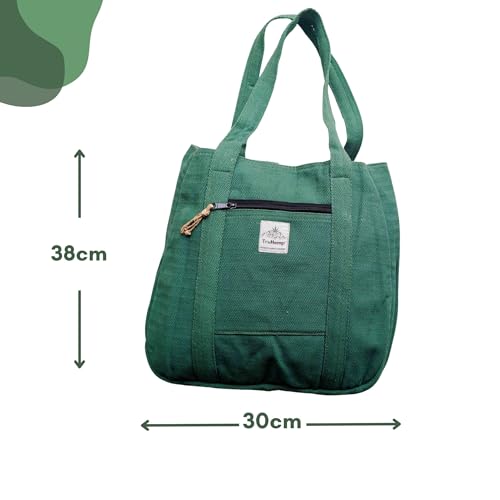 Hemp Shopping Tote Bag with Dual Zippered Compartments | Spacious Eco Market Bag with Cotton Lining | 10L Capacity4