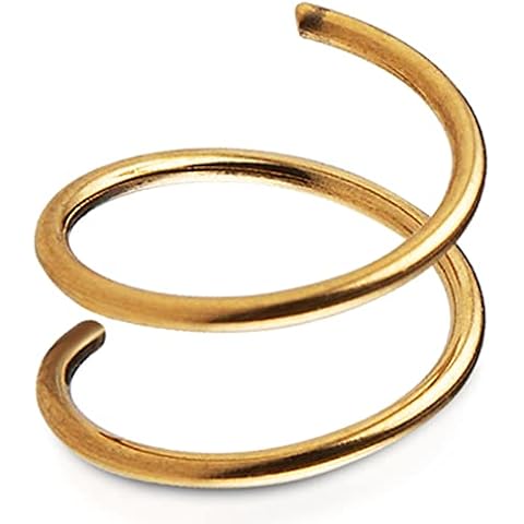 Double Nose Ring for Single Piercing, Gold Double Hoop Nose Ring 20 Gauge, Spiral Nose Rings for Women/Girl, Two in One Nose Ring Hoop, nose ring that looks like double piercing, faux double nose ring Cover