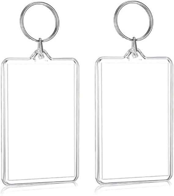 2Pcs Clear Plastic Picture Frame Keychain Rectangle Shapes Blank Photo Display Plastic Blank Keychain Clip Photo Holder with Split Ring for Insert Photo Albums, Frames and Accessories