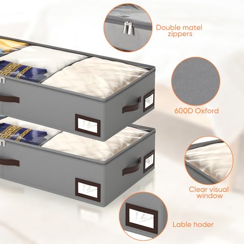 OIAHOMY-2-Pack-53L-Under-Bed-Storage-with-Adjustable-Dividers-6-Low-Profile-Underbed-Storage-Bins-for-Comforters-Clothes-Save-Closet-Space-with-Clear-View-Lid-Reinforced-Handles-Grey