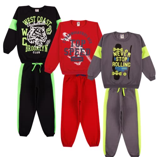 Kit Sortido 4 Peças de Roupas Masculino Infantil Inverno – 2 blusas casacos + 2 calças de 1 ao 10 –