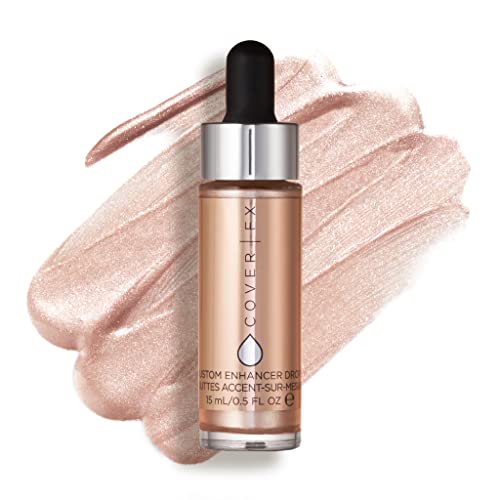 Cover Fx Custom Enhancer Drops Liquid Highlighter, Versatile Illuminator, Blend With Foundation And Makeup, Moonlight, 0.5 Fl Oz #TOP28