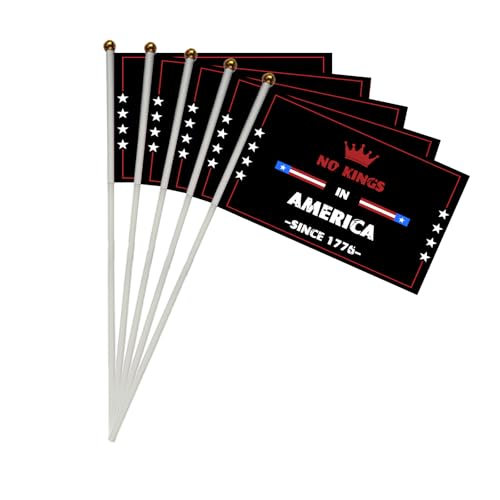 10 Set NO King in Amercia Small Flags on Stricks,Mini Resist Handheld Flag, 5x8 Inches Flags for Outside Holiday Yard Patio Decorations. (No king, 10)
