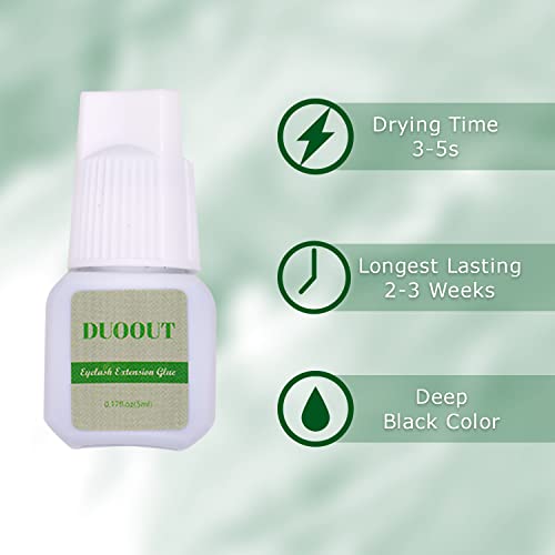 Duoout Individual Cluster Lash Glue,Sensitive Eyelash Extension Glue Diy Home Pro Eyelash Glue Black Eyelash Adhesive No Fume No Irritation 3-5 Sec Drying Time Retention 7-8 Weeks 5Ml #TOP1