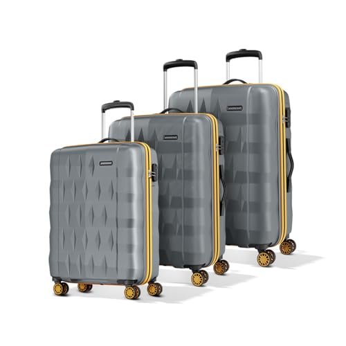 Aristocrat Comet Set of 3 Trolley Bag 56, 66 & 76cm | Small+Medium+Large | Hard Luggage| Smooth 8-Wheel Suitcase| Combination Lock with Sturdy Zipper | 3-Year International Warranty (Grey)