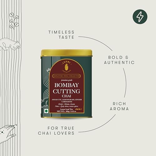 Image of Luxmi Estates Bombay Cutting Chai | 100 gm | Signature India Collection | Assam CTC | Black Collection | Strong Clack Masala Tea | Lemongrass Tea, Ginger, Cardamom