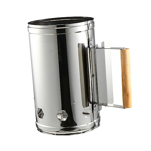 Kisangel Accendifuoco per Barbecue in Acciaio Resistente Manico in Legno Isolante, Strumento per Accensione Rapida Carbone per Barbecue, Bracieri e Caminetti da Esterno