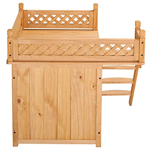 CADOCA® Tierhaus FSC®-Zertifiziert Kiefer 65x55x54cm 2-stöckig Treppe Sonnenterrasse Katzenhaus Katzenhütte Hundehütte Katzenvilla Lodge Balkon