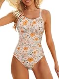Modest One Piece Swimsuit Women Tummy Control 2026 Long Torso Slimming Bathing Suit Cute Floral Swim Suits Orange Floral Teen Girls M