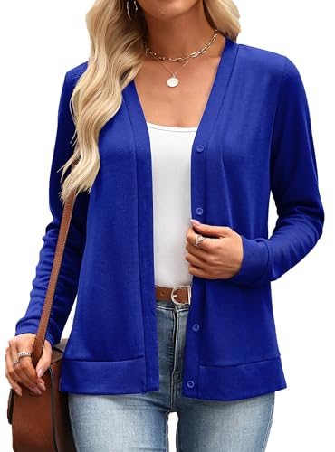 Open Front Cardigan for Women Long Sleeve Classic Draped Cardigans Casual Fall Sweaters (S, Blue)