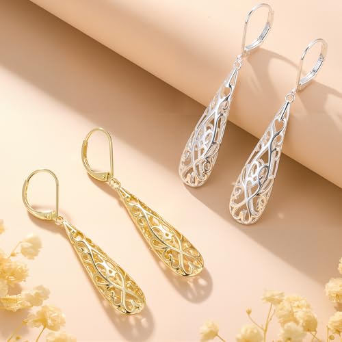 Silver Long Filigree Teardrop Dangle Earrings for Women by BOUTIQUELOVIN - Used condition - Image 6