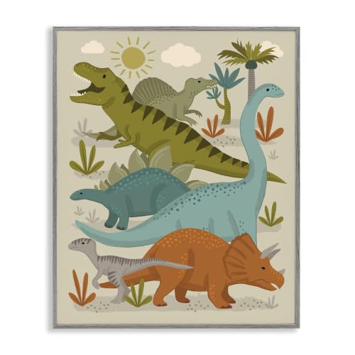 Mixed Dinosaurs Wildlife Botanicals, 16 x 20 Inch Framed Giclée Print